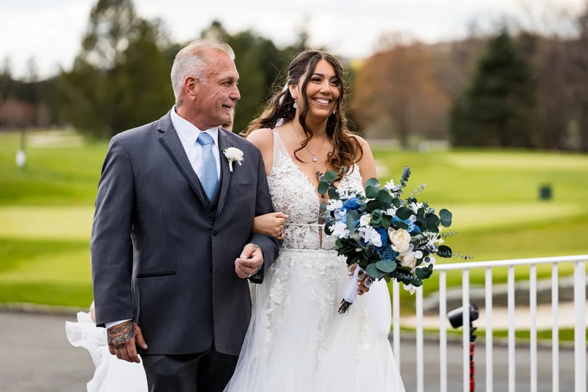 Father walking the bride down the aisle at The Club at Picatinny