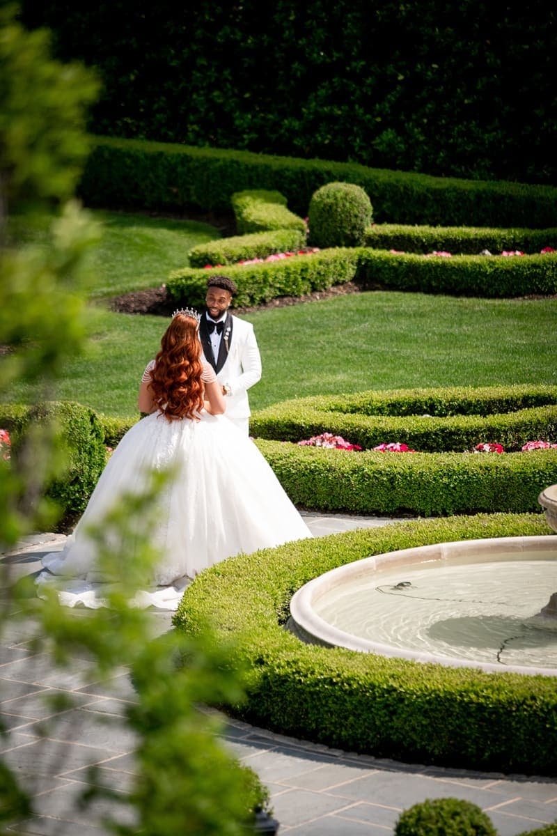 Romantic first look embrace