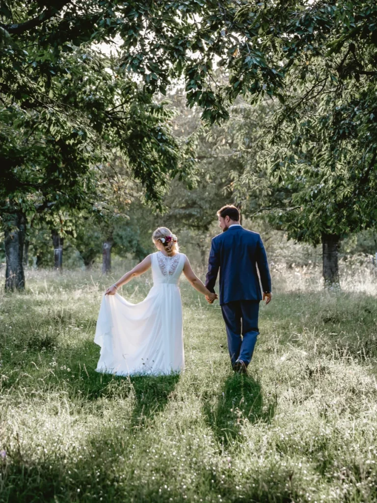 Newlyweds in forest