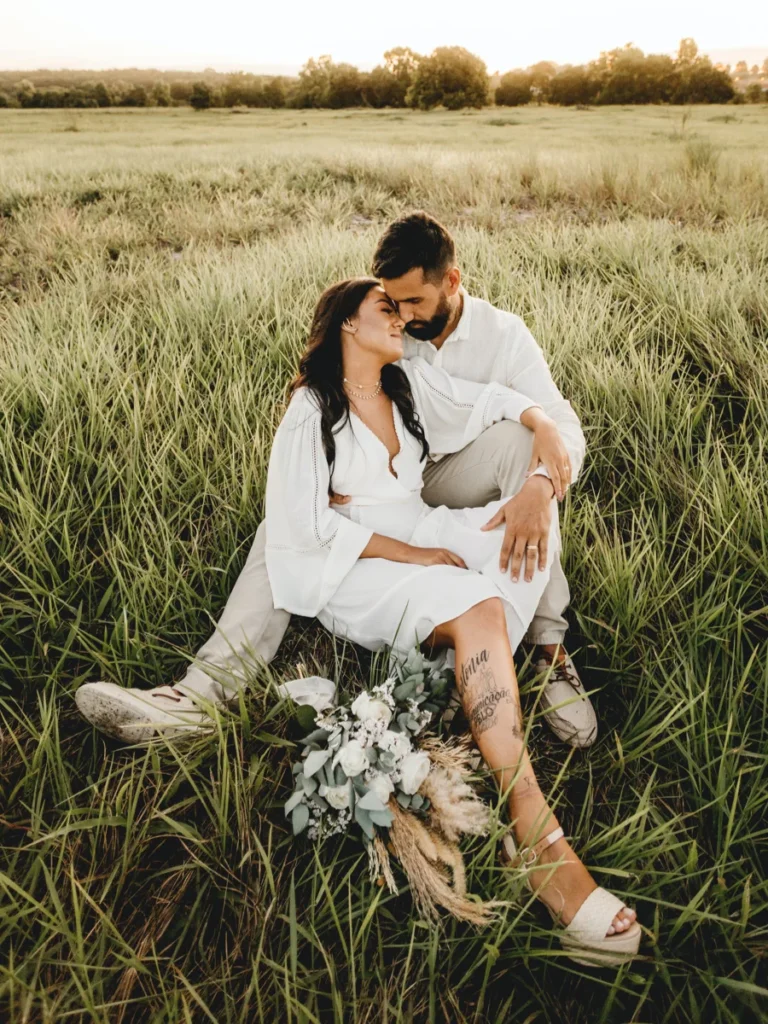 Newlyweds in field