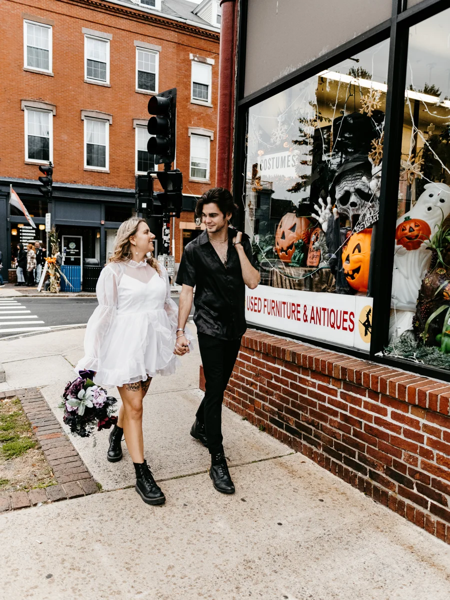 Newlyweds on street