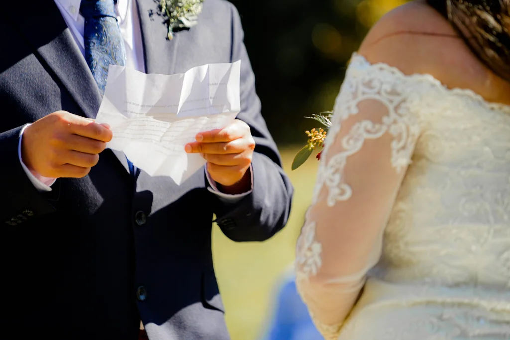 Groom washing bride's feet